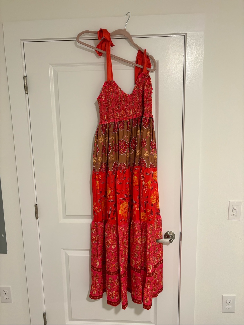 Amazon Boho Tie-Strap Maxi Dress in Red and Brown